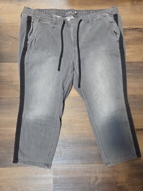 Torrid Boyfriend Crop Drawstring Gray Relaxed Jeans with Black Side Stripe